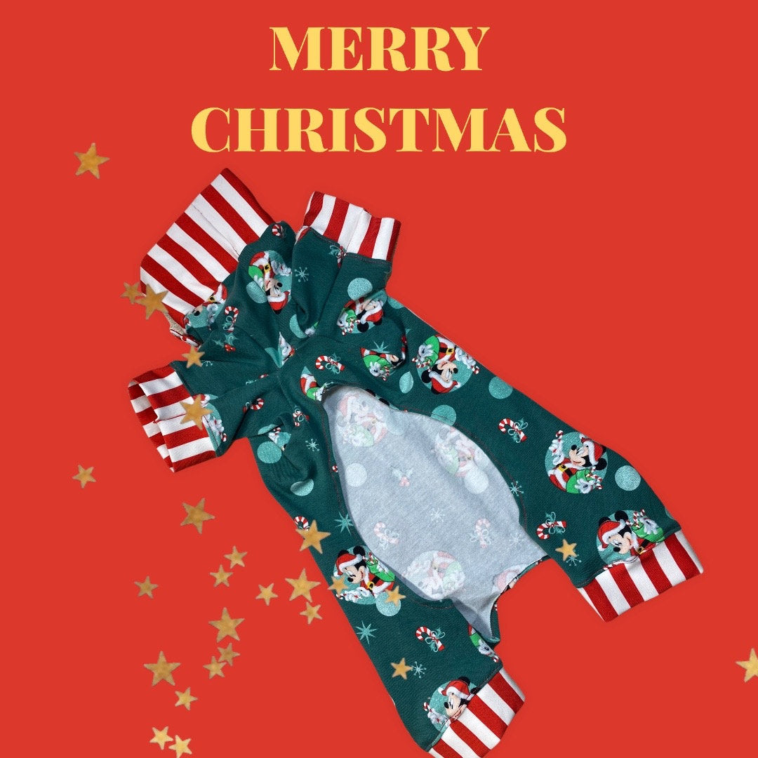 MERRY MOUSE CHRISTMAS Jammies for Small Pets, Handmade Holiday Pet Apparel