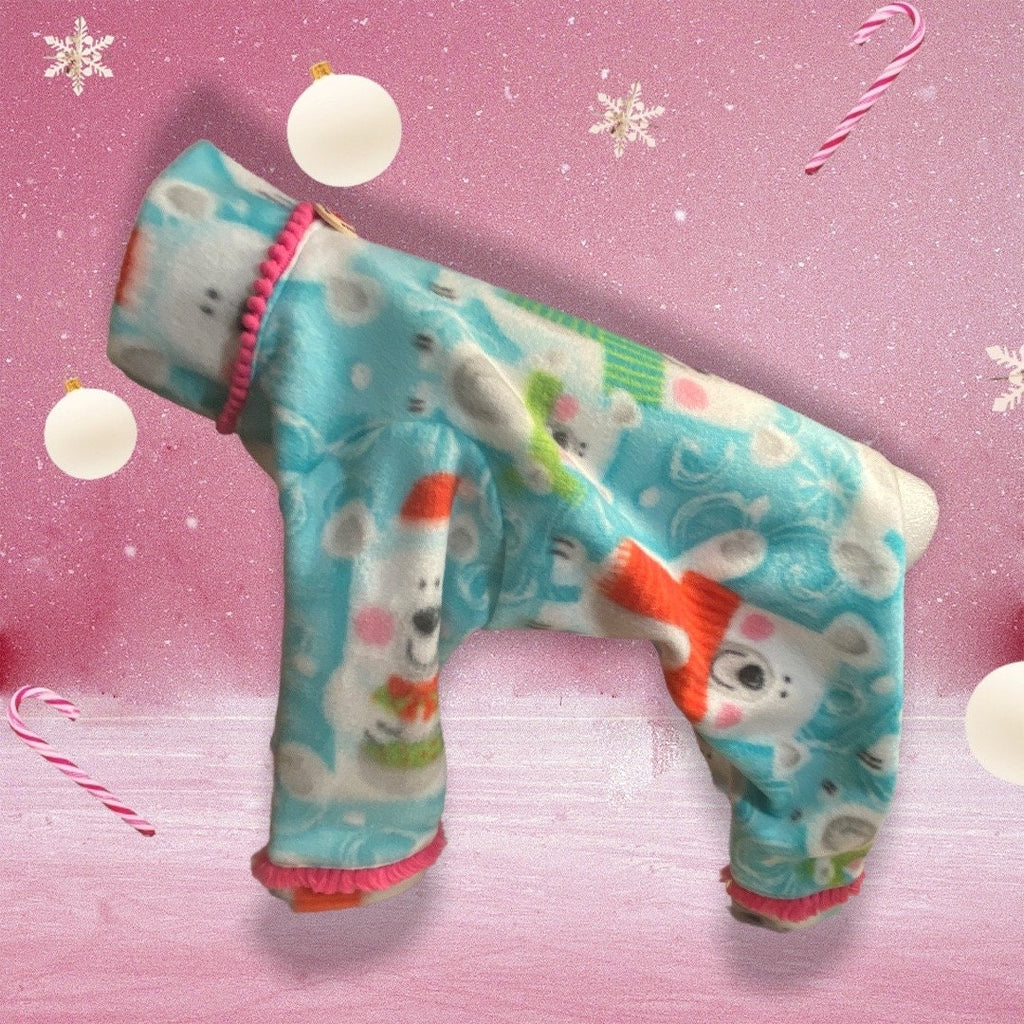 WINTER BEARS FLEECE Dog Jammies, HandmadeSmall Pet Onesie