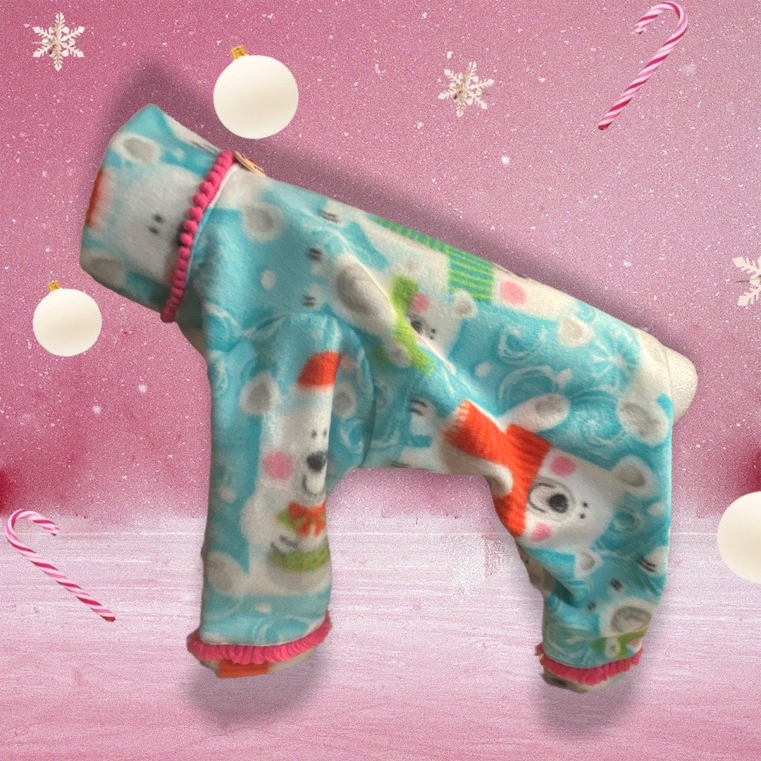 WINTER BEARS FLEECE Dog Jammies, HandmadeSmall Pet Onesie