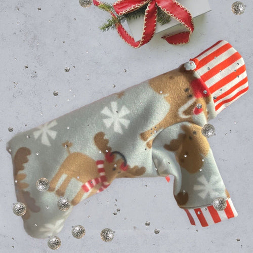 ANOTHER CHRISTMOOSE FLEECE Onesie for Small Dogs, Handmade Holiday Pet Clothes
