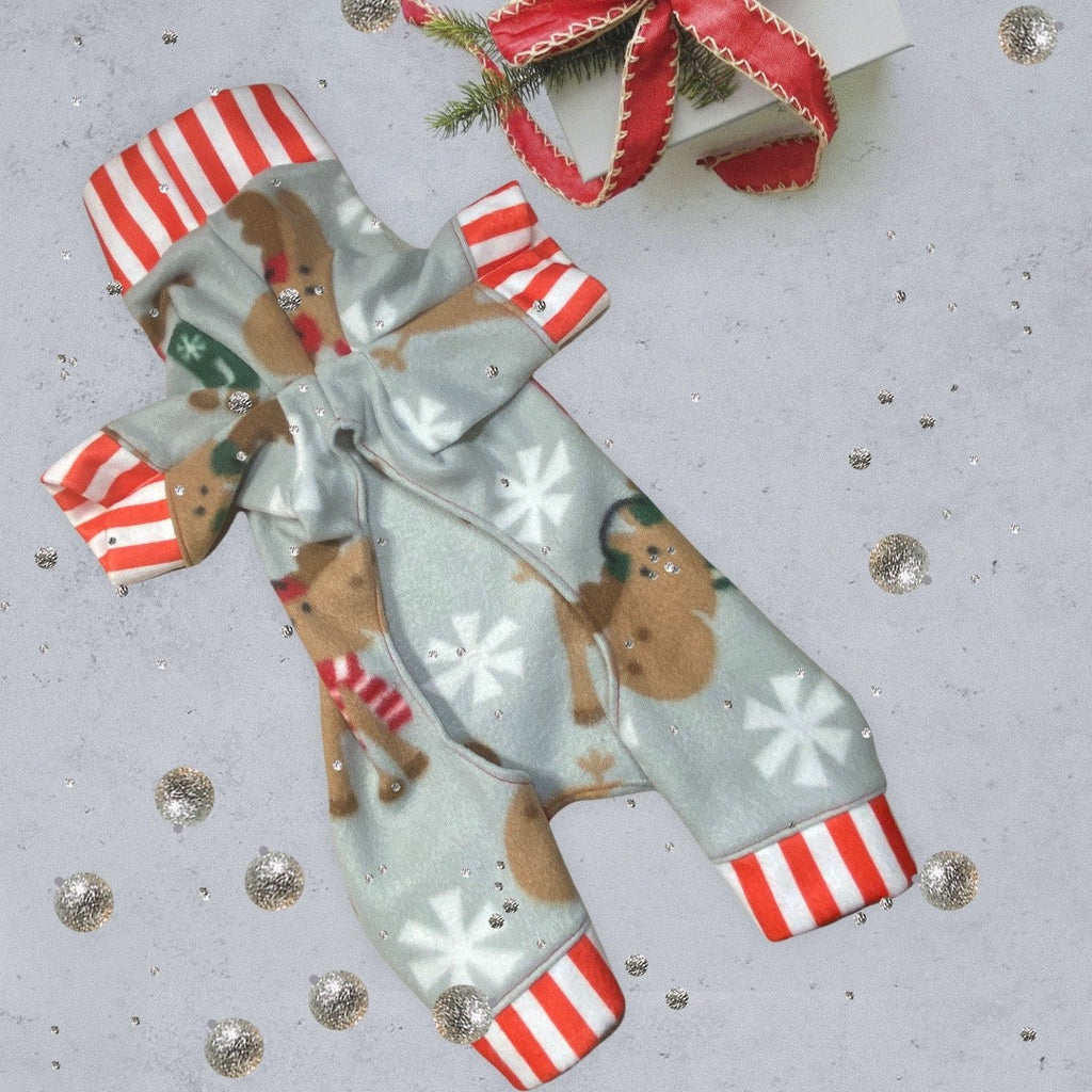 ANOTHER CHRISTMOOSE FLEECE Onesie for Small Dogs, Handmade Holiday Pet Clothes