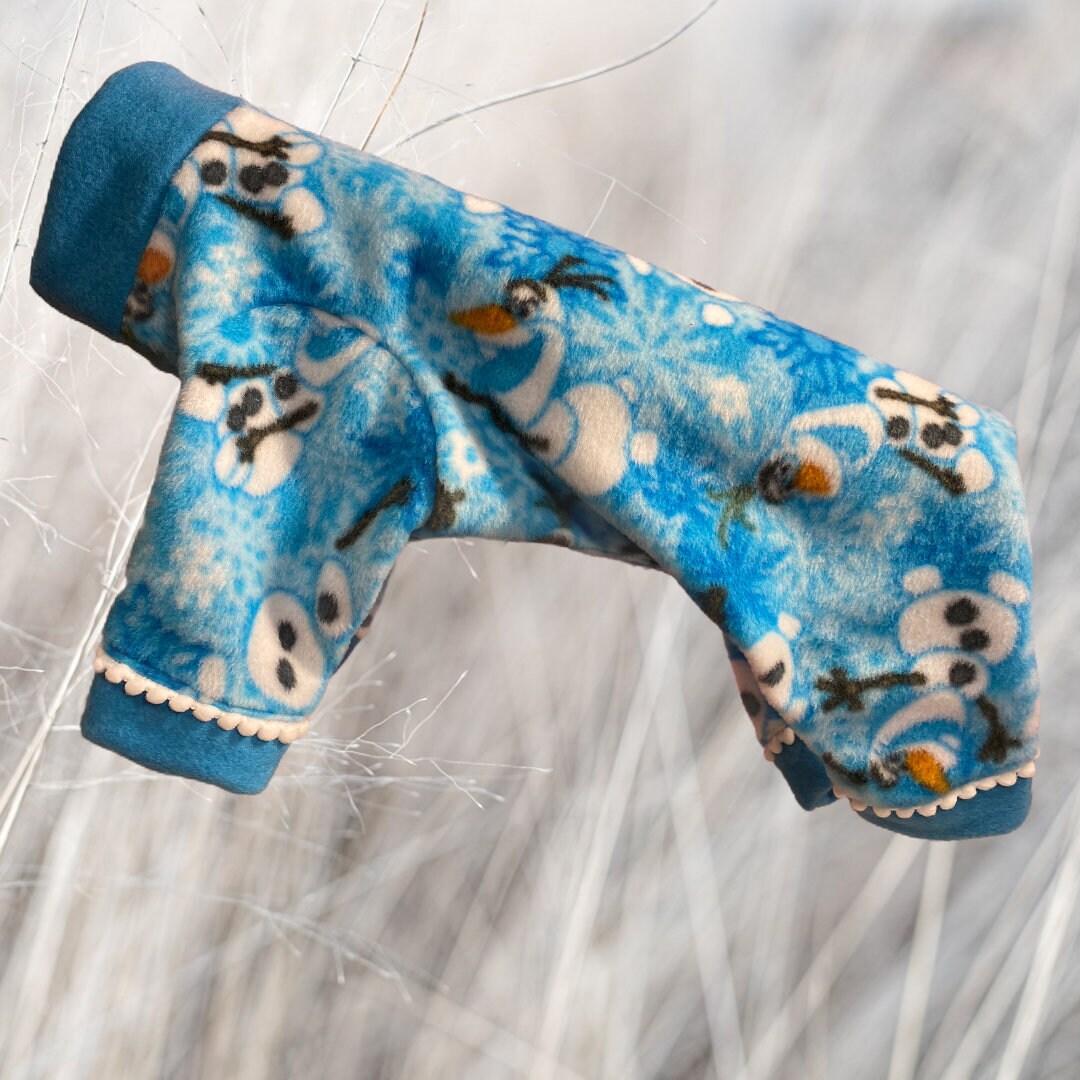 FREEZIN' SNOWMAN FLEECE Dog Onesie: Handmade Winter Snowman Jammies