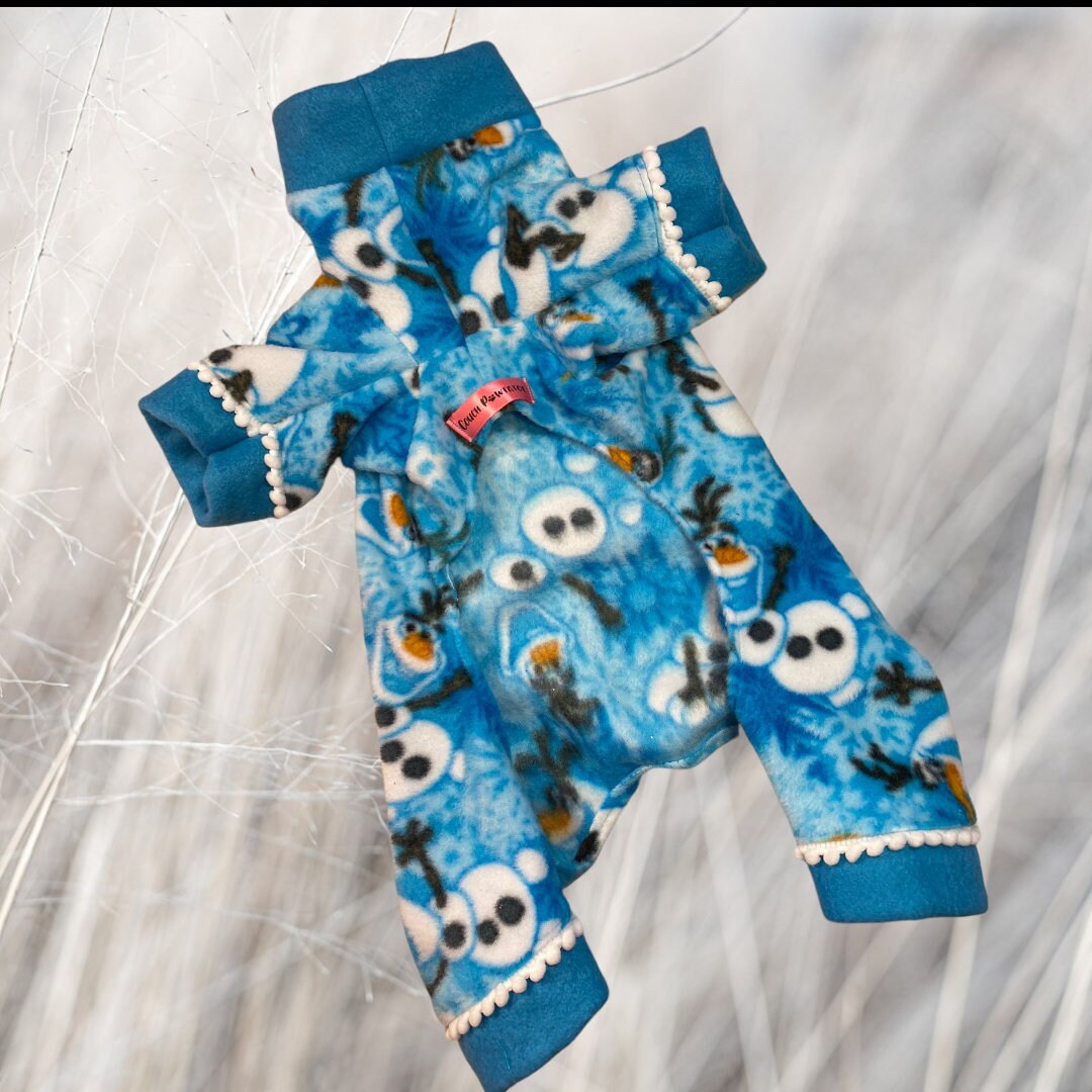 FREEZIN' SNOWMAN FLEECE Dog Onesie: Handmade Winter Snowman Jammies
