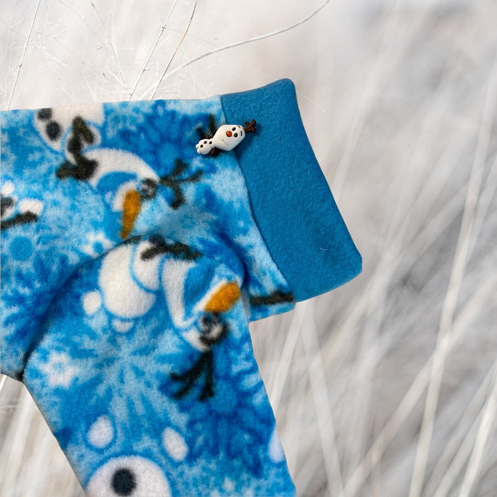 FREEZIN' SNOWMAN FLEECE Dog Onesie: Handmade Winter Snowman Jammies