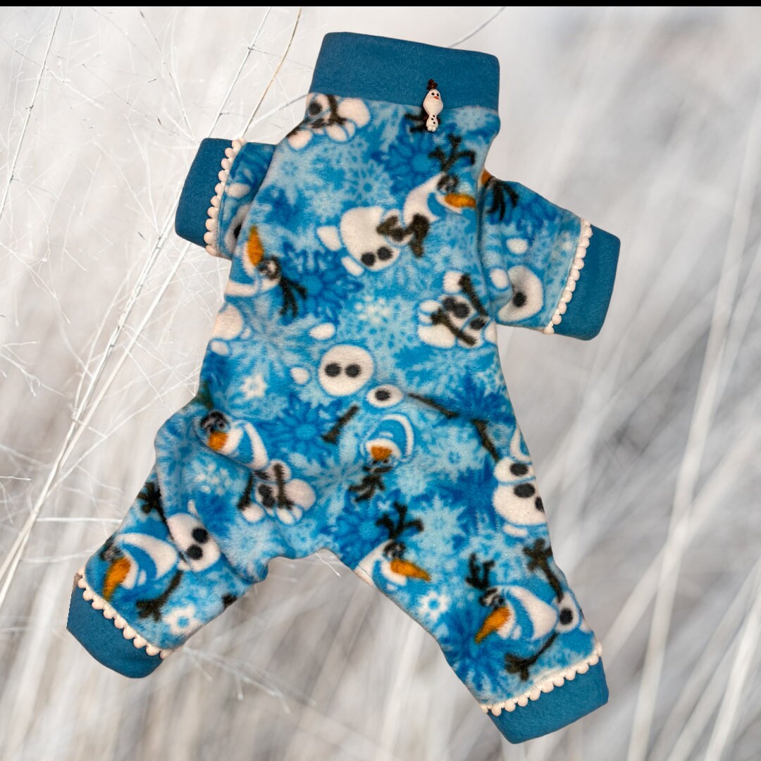 FREEZIN' SNOWMAN FLEECE Dog Onesie: Handmade Winter Snowman Jammies