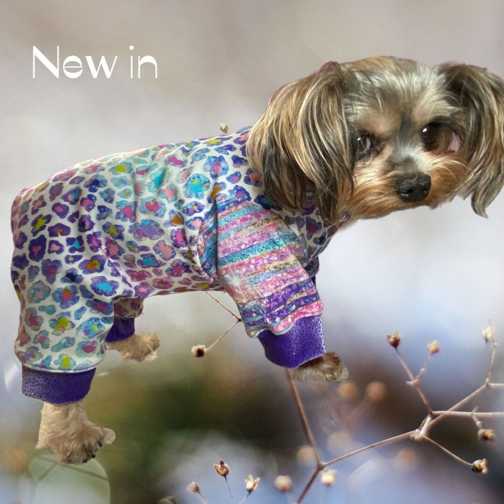 CHIC CHEETAH Print Dog Onesie for Small Pets, Stretch Jammies for Dogs