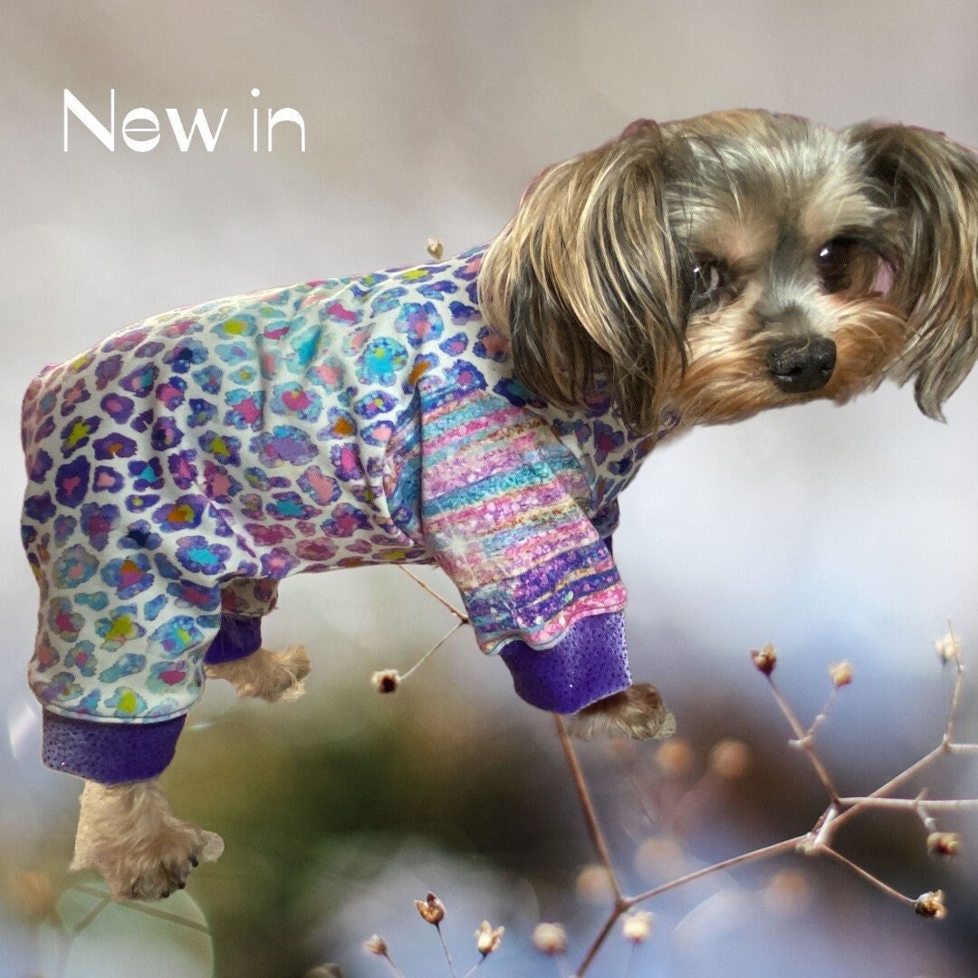 CHIC CHEETAH Print Dog Onesie for Small Pets, Stretch Jammies for Dogs