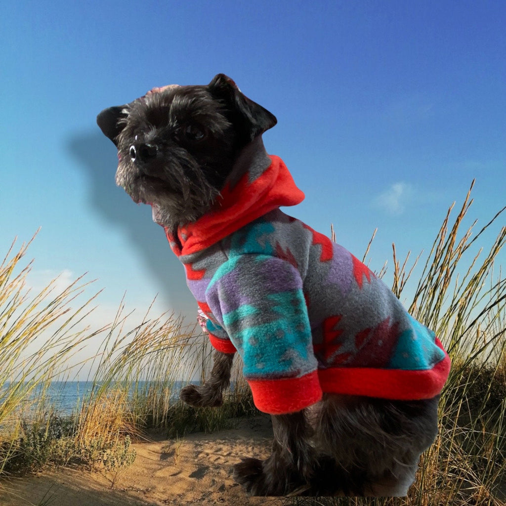 NATIVE AMERICAN FLEECE Hoodie for Small Pets, Handmade Small Dog Coat