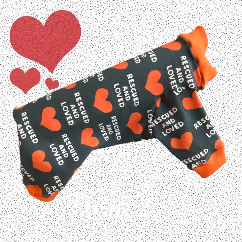 RESCUED and LOVED Dog Onesie, Handmade Jammies for Small Pets