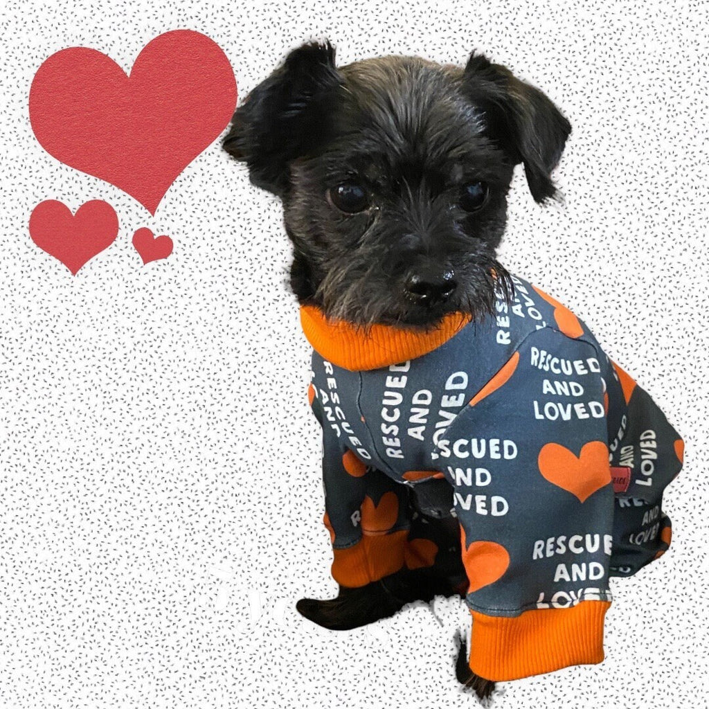 RESCUED and LOVED Dog Onesie, Handmade Jammies for Small Pets