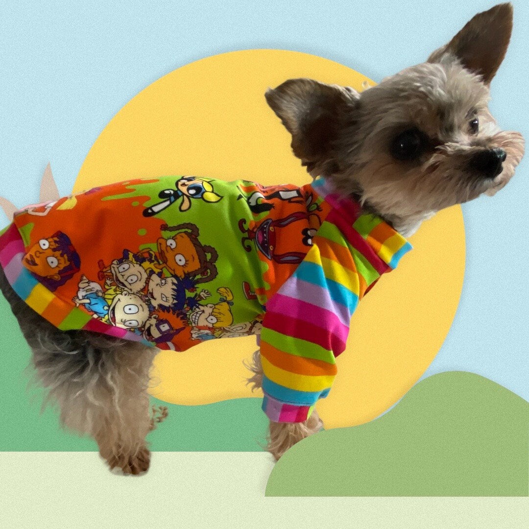 90's NICKELODEON FAVS Themed Shirt for Small Dogs*Stretchy Shirt for Dogs*Vivid Colored Stretch Top for Small Dogs*Small Dog Clothing