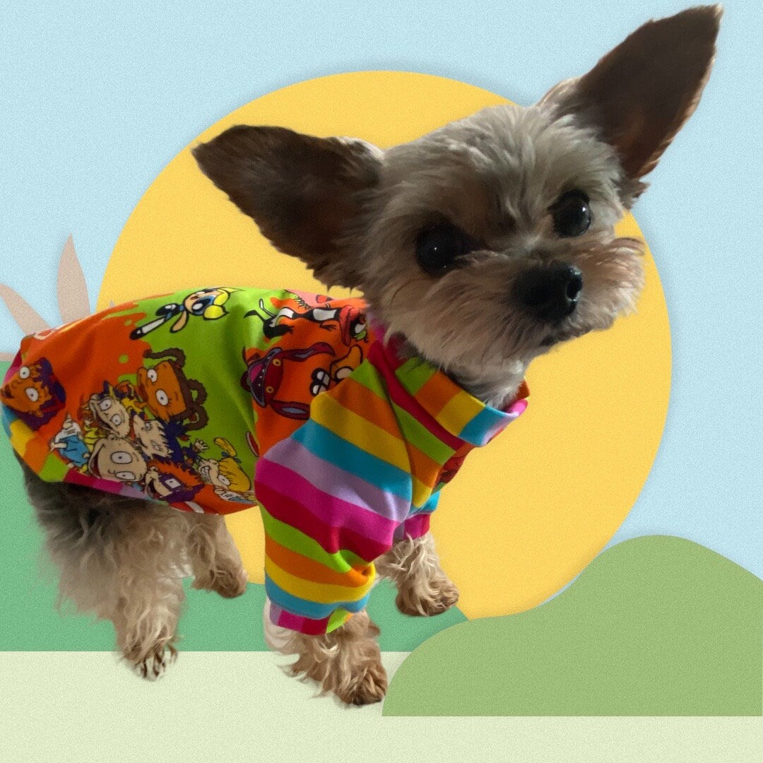 90's NICKELODEON FAVS Themed Shirt for Small Dogs*Stretchy Shirt for Dogs*Vivid Colored Stretch Top for Small Dogs*Small Dog Clothing