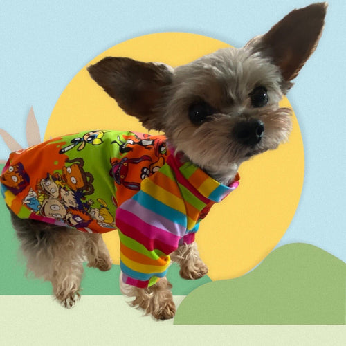 90's NICKELODEON FAVS Themed Shirt for Small Dogs*Stretchy Shirt for Dogs*Vivid Colored Stretch Top for Small Dogs*Small Dog Clothing