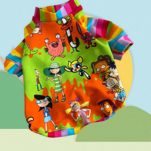 90's NICKELODEON FAVS Themed Shirt for Small Dogs*Stretchy Shirt for Dogs*Vivid Colored Stretch Top for Small Dogs*Small Dog Clothing