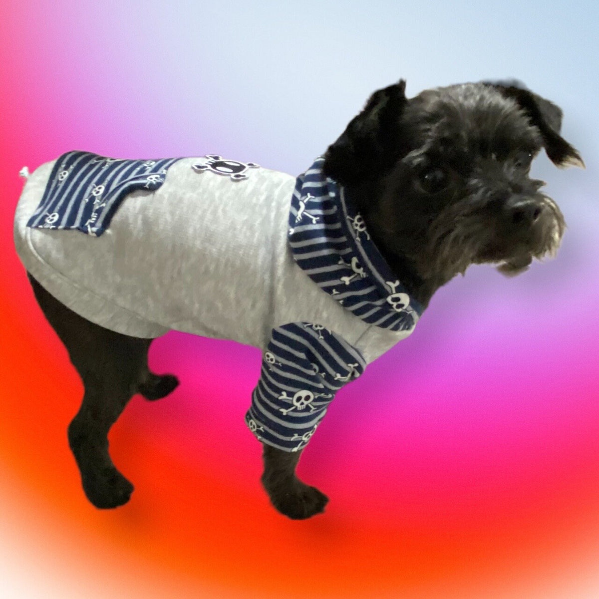 SKULL PRINT Dog Hoodie, Handmade Cotton Blend, Small Pet Clothing