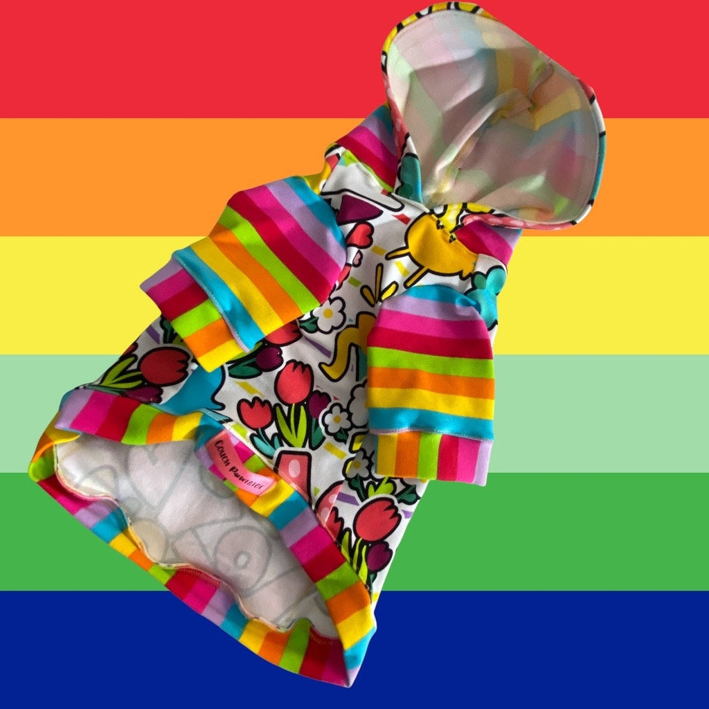 RETRO RAINBOW COLLAGE Dog Hoodie, Handmade Pet Clothing