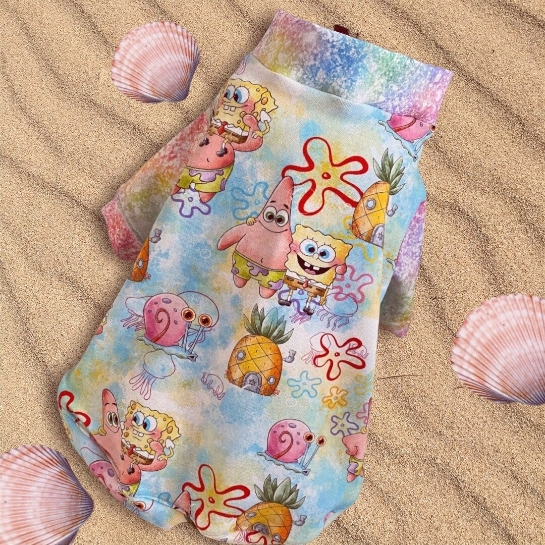 SPONGE BOB & PATRICK* Bikini Bottom Themed Dog Shirt*Small Dog Spring Shirt*Cotton Spandex Dog Clothes*Yorkie Clothes*Dog Clothing
