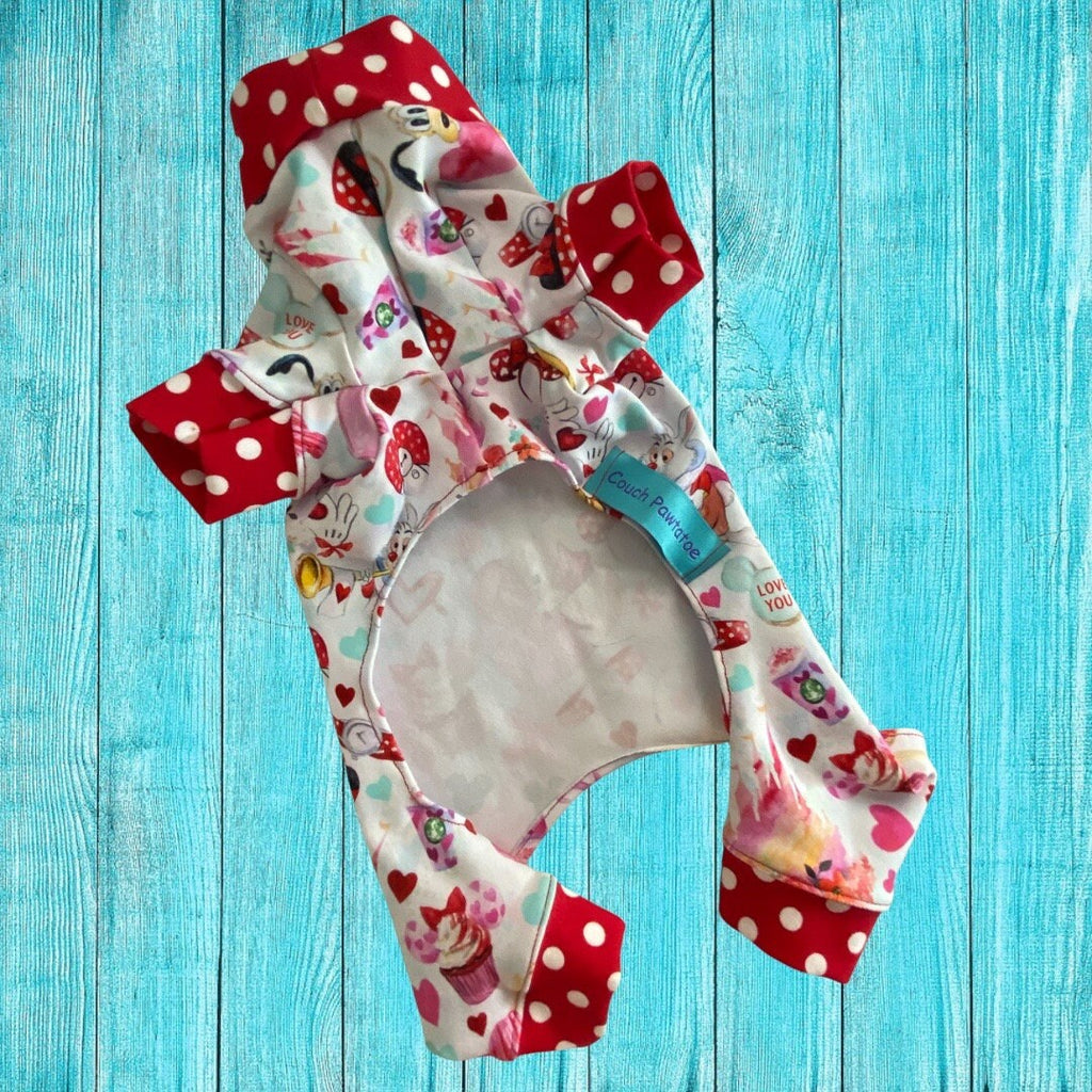 MOUSE & HEARTS Print Cotton Spandex Small Dog Jammies,