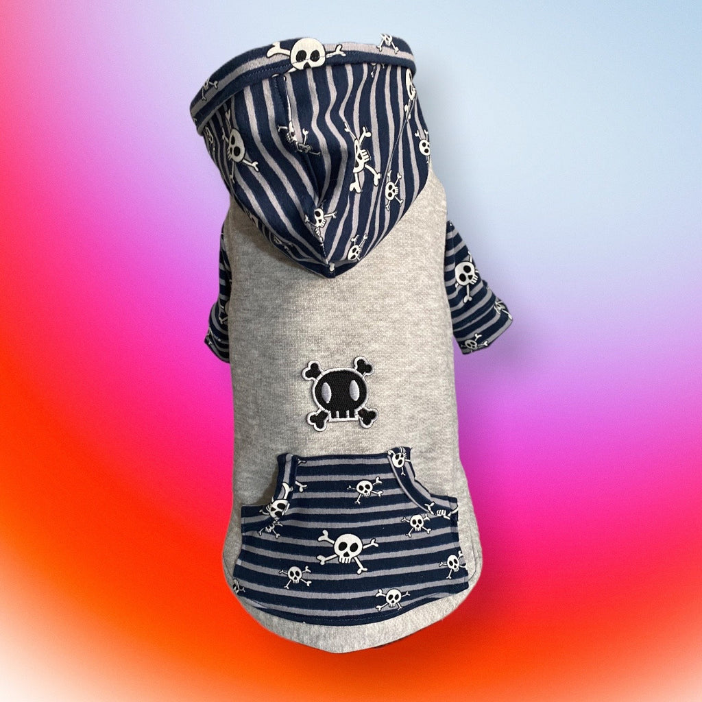 SKULL PRINT Dog Hoodie, Handmade Cotton Blend, Small Pet Clothing
