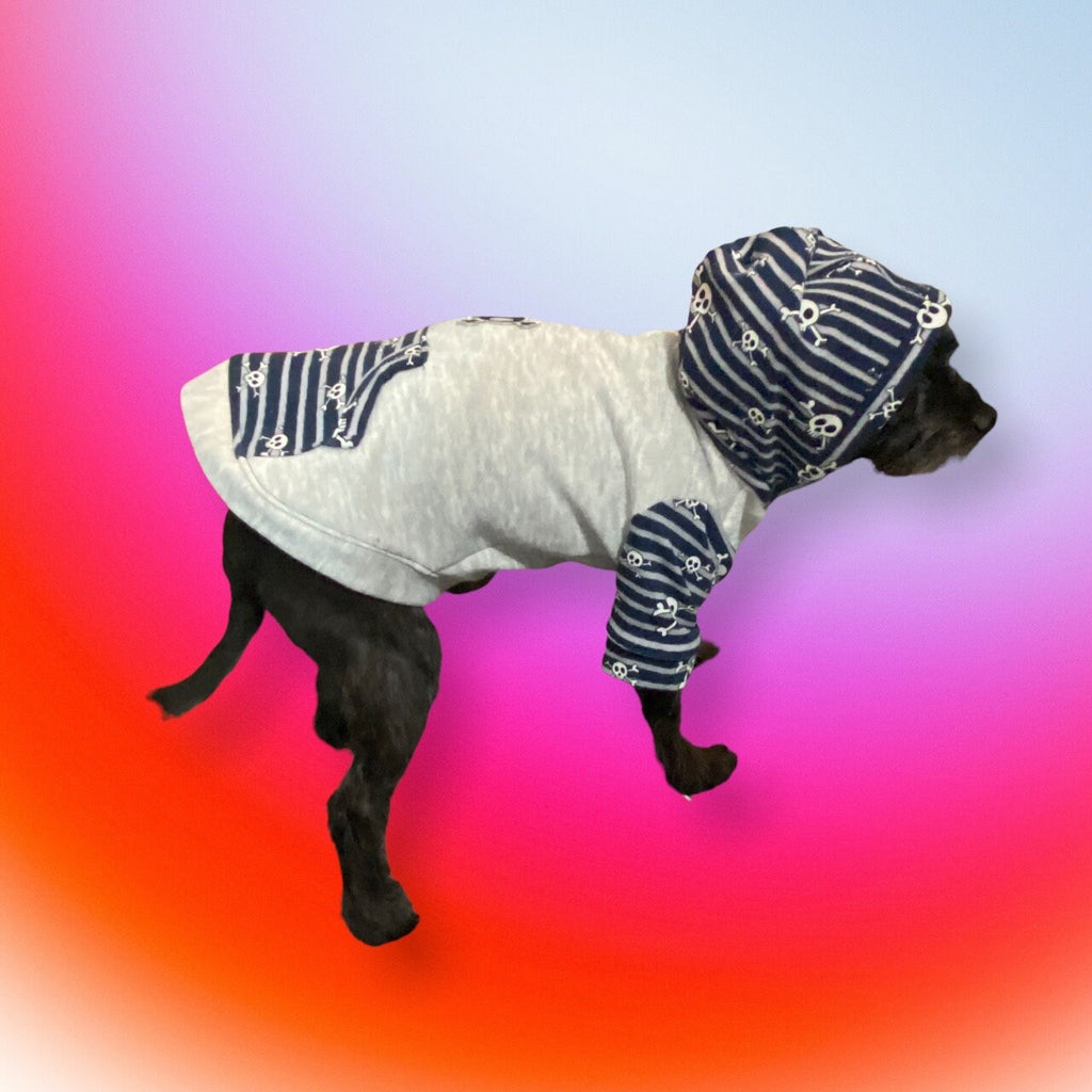SKULL PRINT Dog Hoodie, Handmade Cotton Blend, Small Pet Clothing