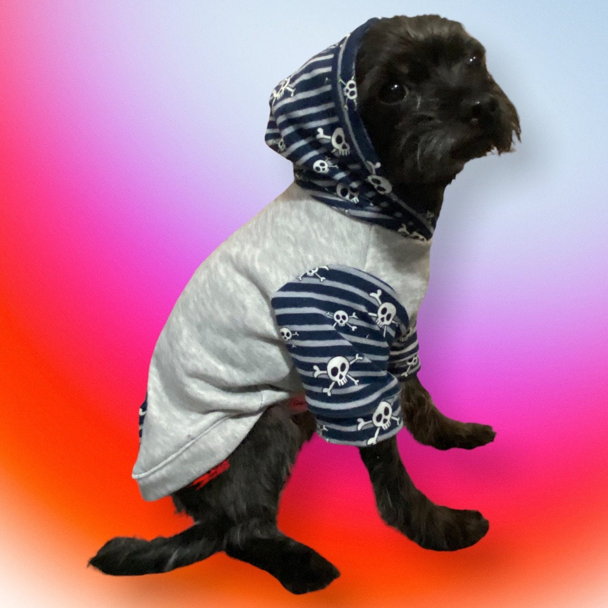 SKULL PRINT Dog Hoodie, Handmade Cotton Blend, Small Pet Clothing