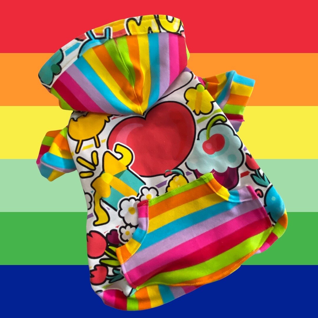RETRO RAINBOW COLLAGE Dog Hoodie, Handmade Pet Clothing