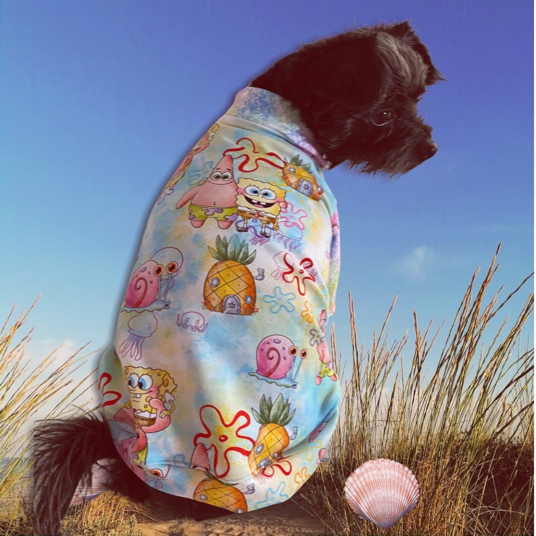 SPONGE BOB & PATRICK* Bikini Bottom Themed Dog Shirt*Small Dog Spring Shirt*Cotton Spandex Dog Clothes*Yorkie Clothes*Dog Clothing