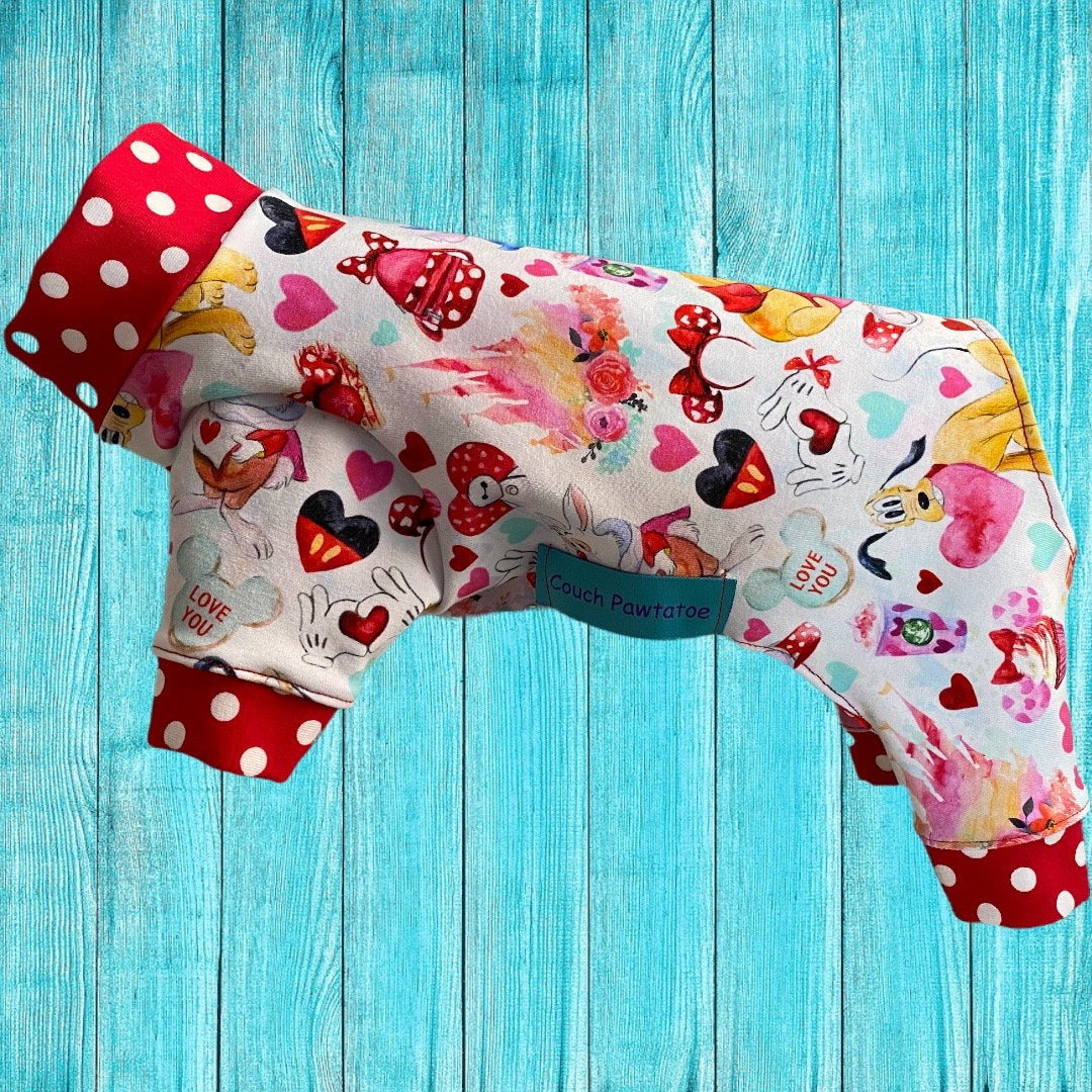 MOUSE & HEARTS Print Cotton Spandex Small Dog Jammies,