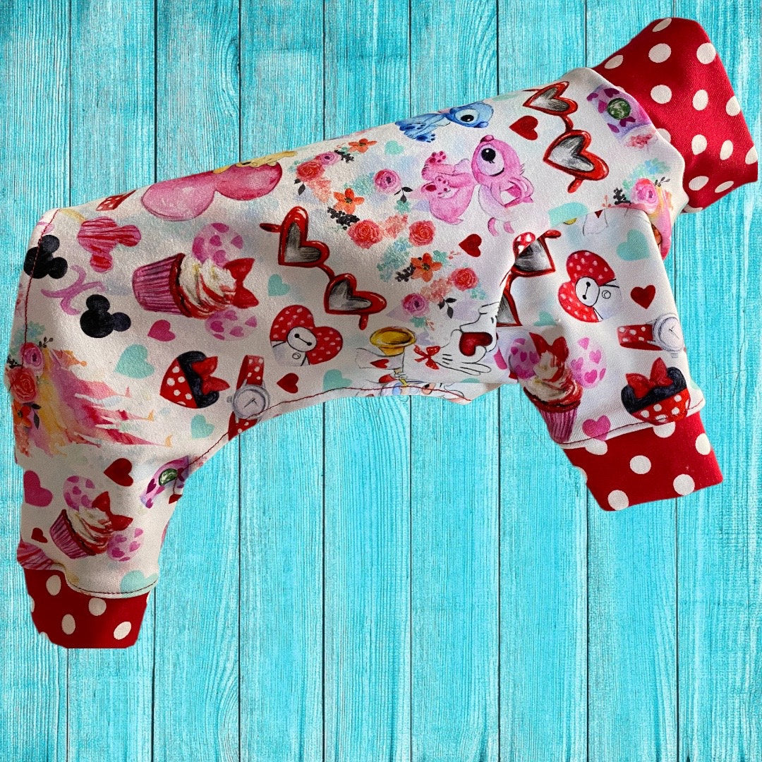MOUSE & HEARTS Print Cotton Spandex Small Dog Jammies,