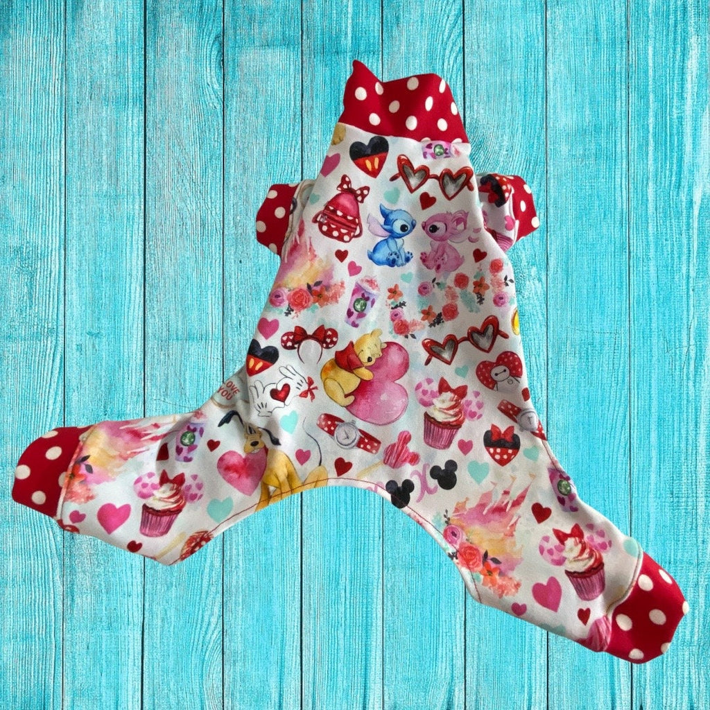 MOUSE & HEARTS Print Cotton Spandex Small Dog Jammies,