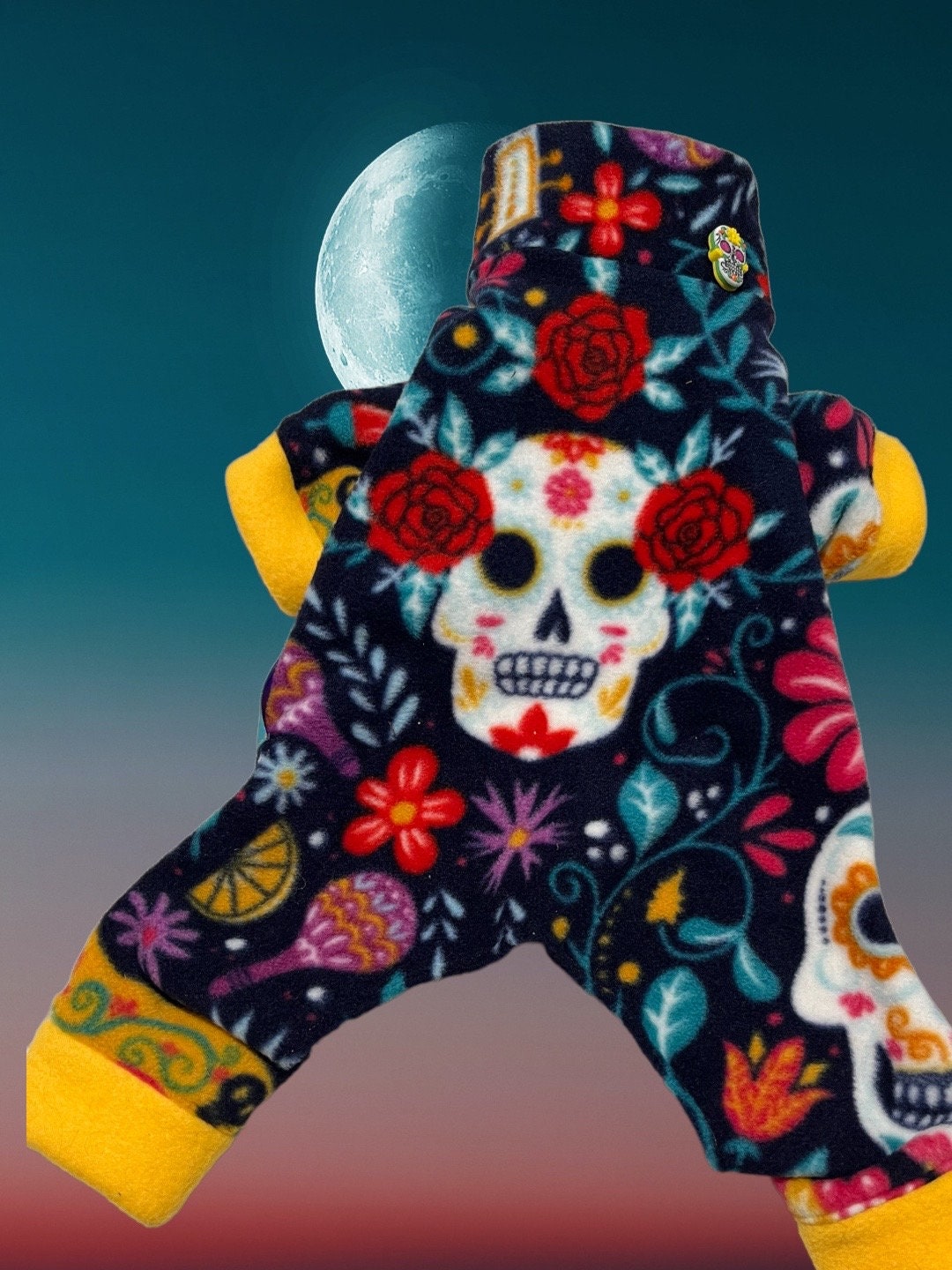DAY of the DEAD FLEECE Jammies for Small Dogs, Handmade Pet Apparel