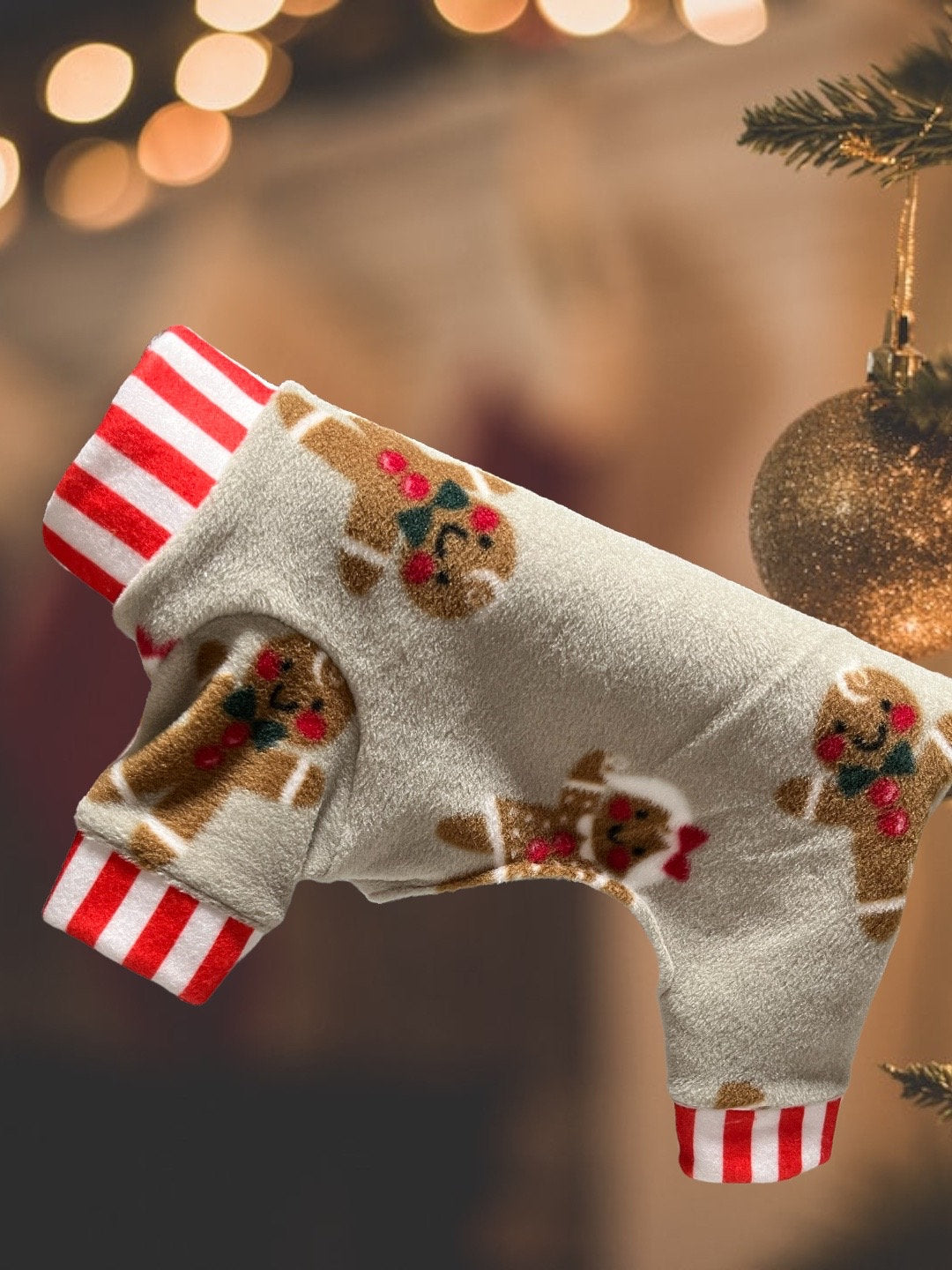 GINGERBREAD KIDS FLEECE Dog Jammies - Holiday Onesie for Small Pets