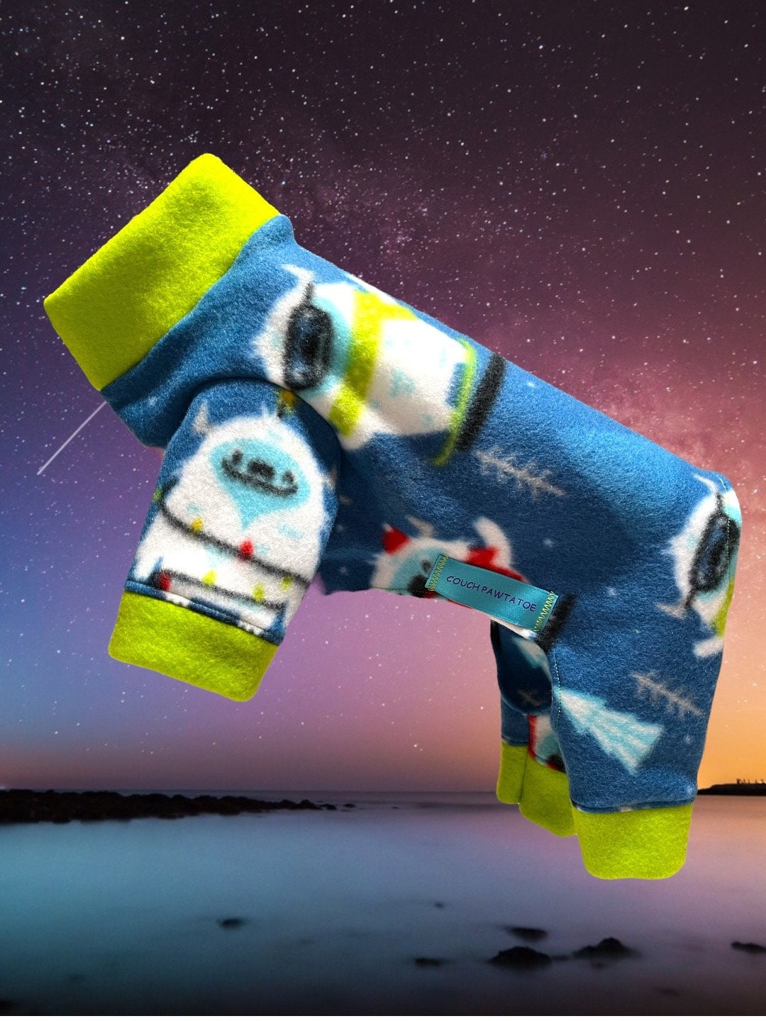 YETI PRINT FLEECE Dog Jammies, Warm Winter Onesie for Small Pets, Handmade Clothing