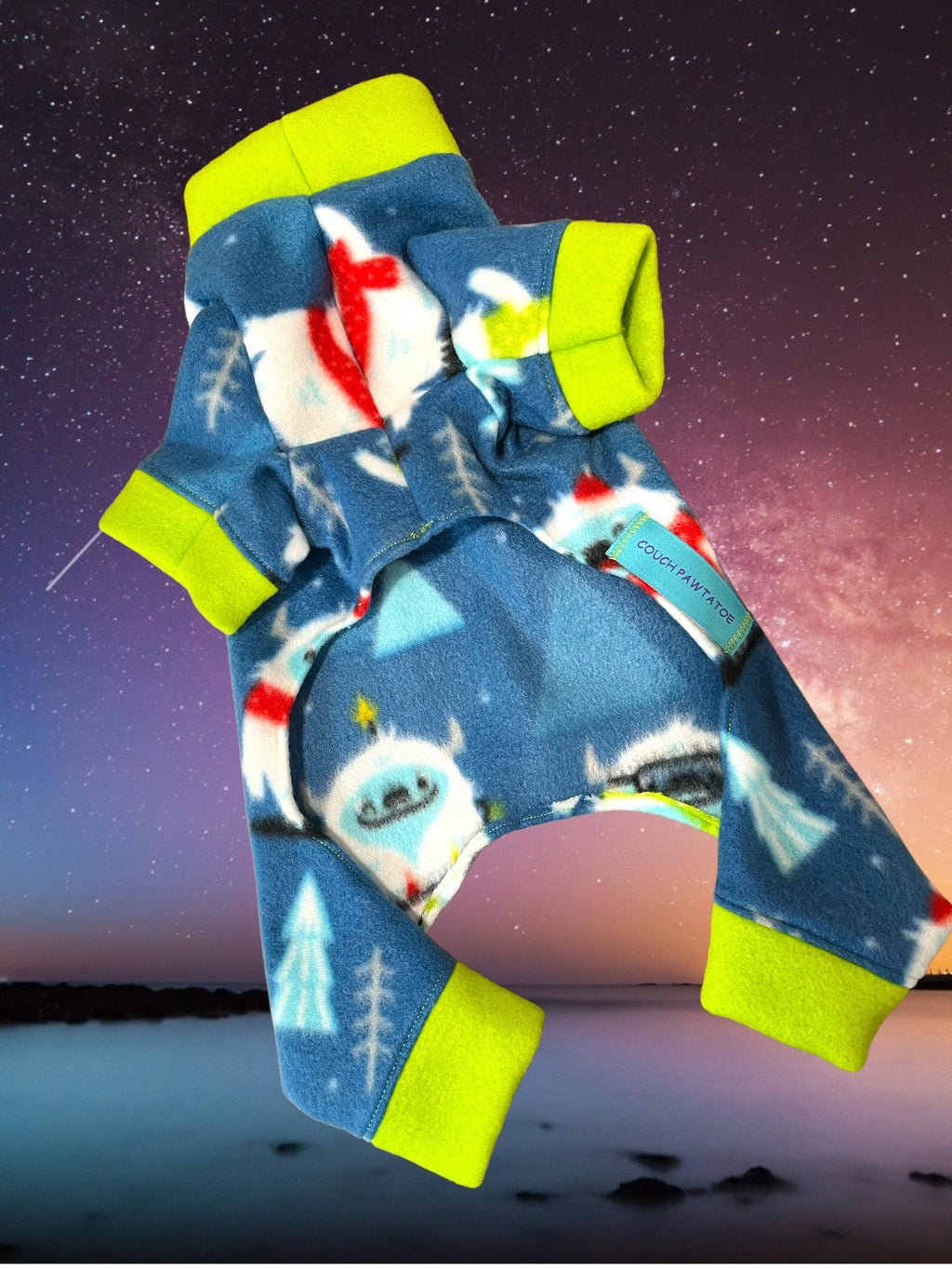 YETI PRINT FLEECE Dog Jammies, Warm Winter Onesie for Small Pets, Handmade Clothing