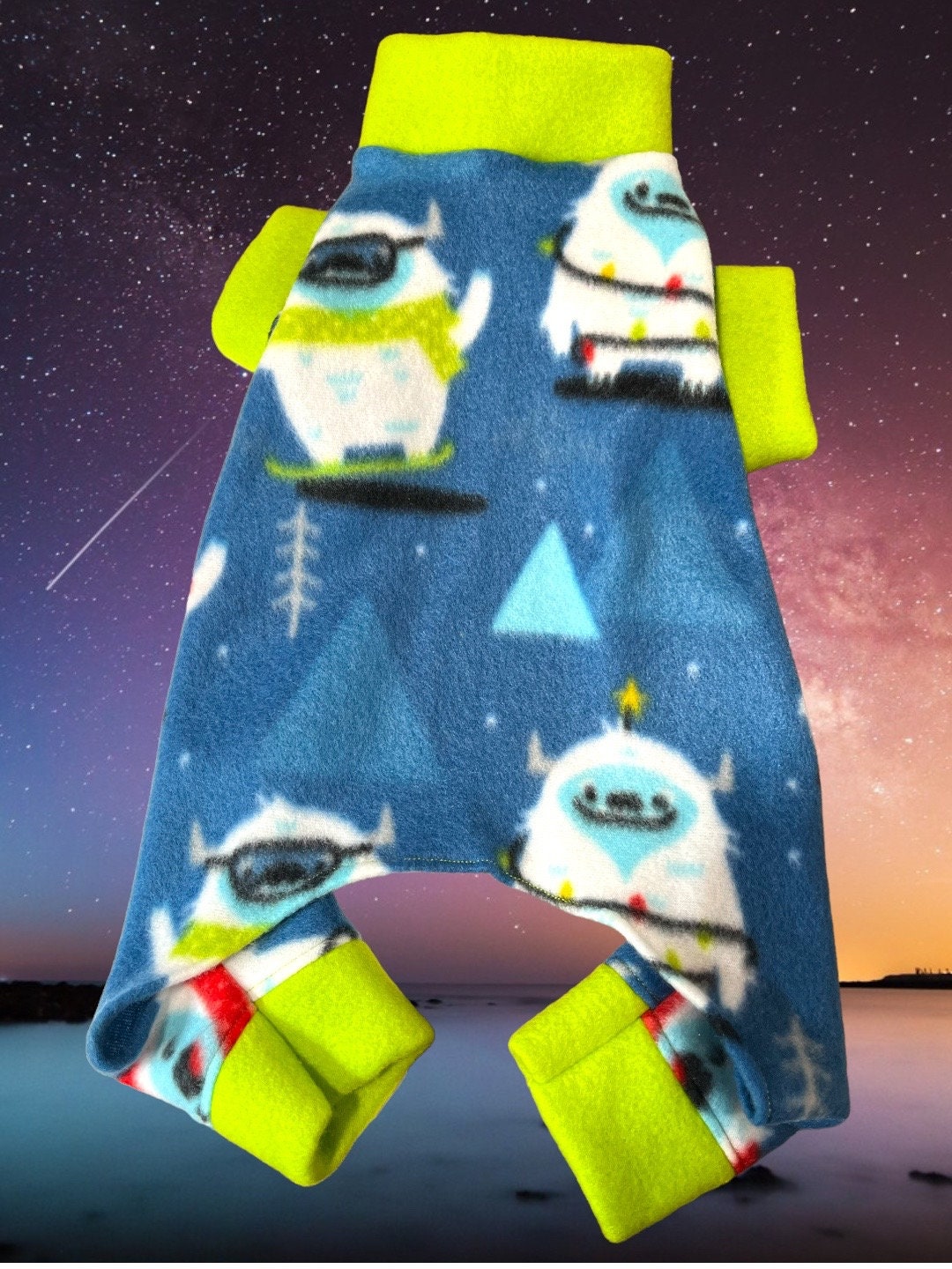 YETI PRINT FLEECE Dog Jammies, Warm Winter Onesie for Small Pets, Handmade Clothing