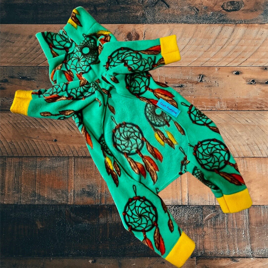 DREAM CATCHER FLEECE Dog Pajamas, Warm Winter Onesie for Small Pets