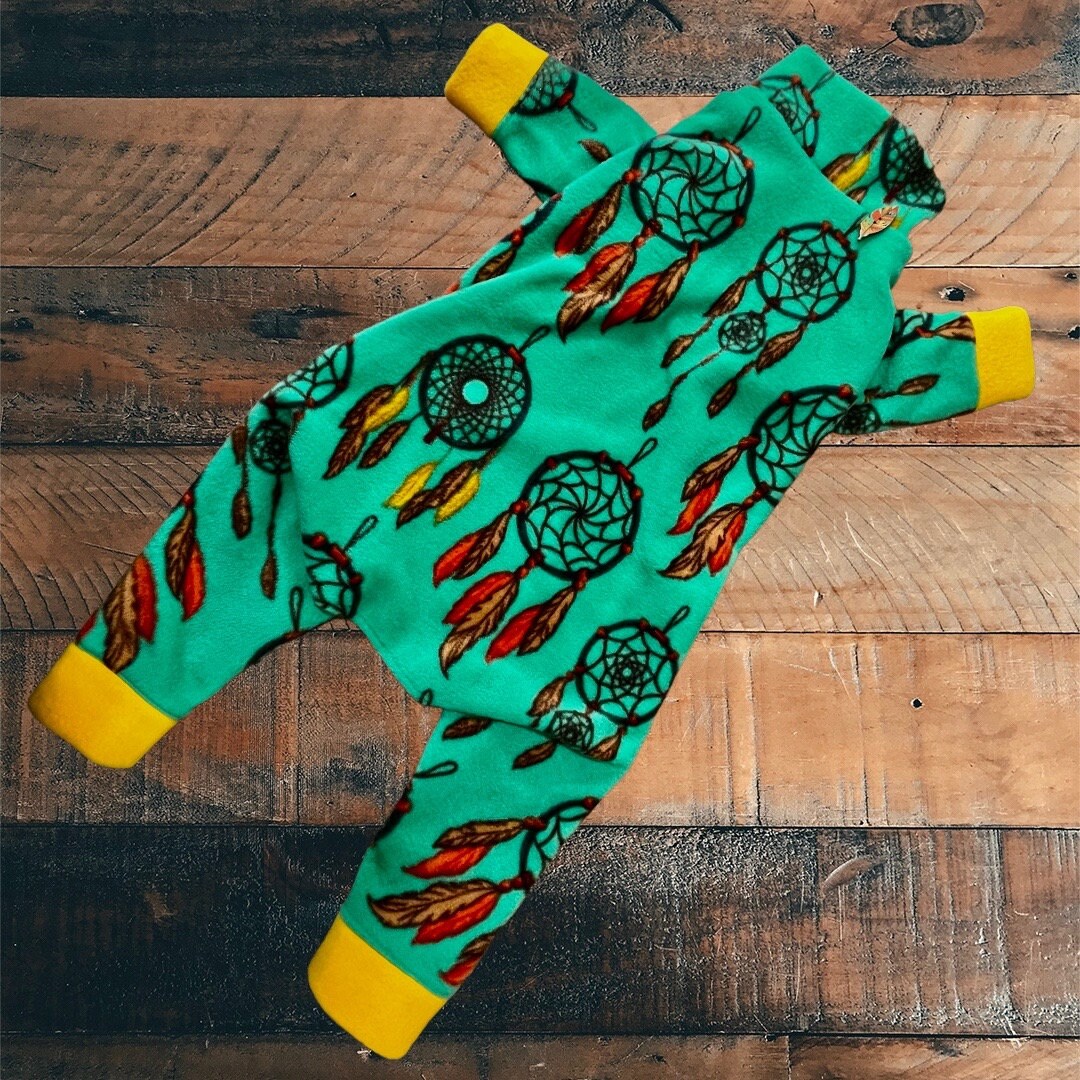 DREAM CATCHER FLEECE Dog Pajamas, Warm Winter Onesie for Small Pets