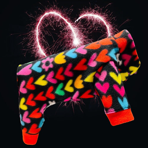 COLORFUL HEART FLEECE Jammies For Small Pets, Handmade Dog Clothes