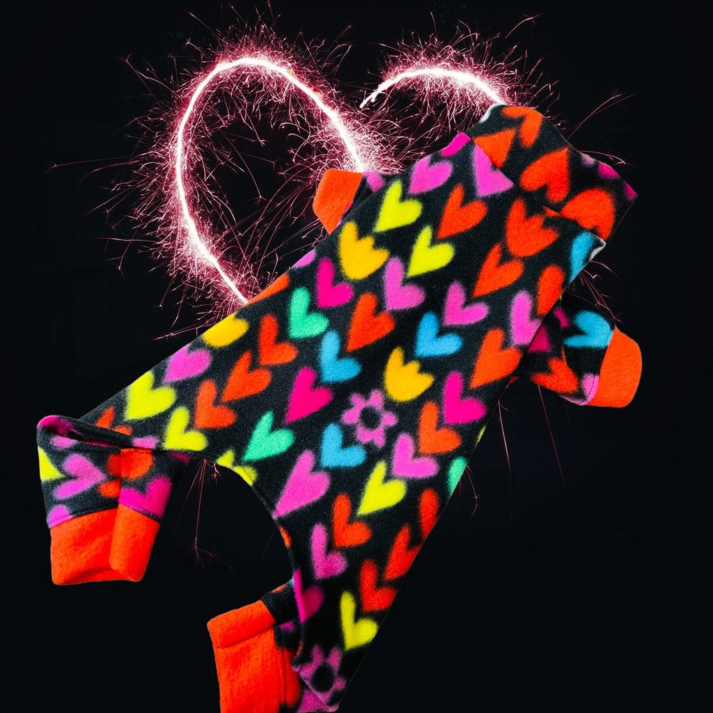 COLORFUL HEART FLEECE Jammies For Small Pets, Handmade Dog Clothes