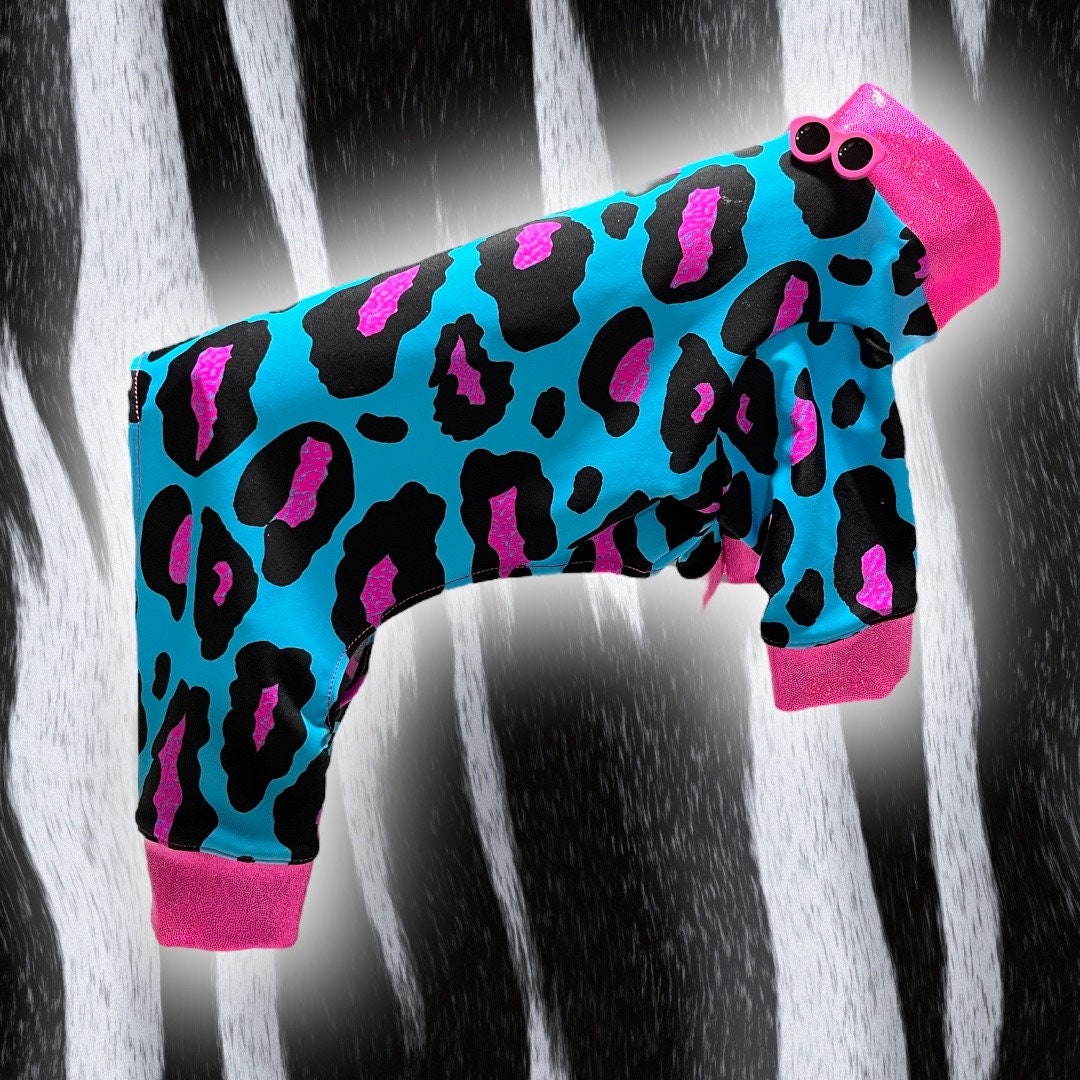 ELECTRIC BLUE LEOPARD Dog Onesie, Small Pet Jammies