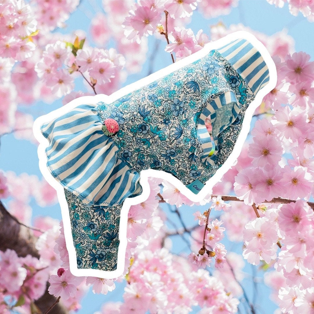 FRENCH BLUE FLORAL Romper for Small Pets: Handmade Dog Clothing