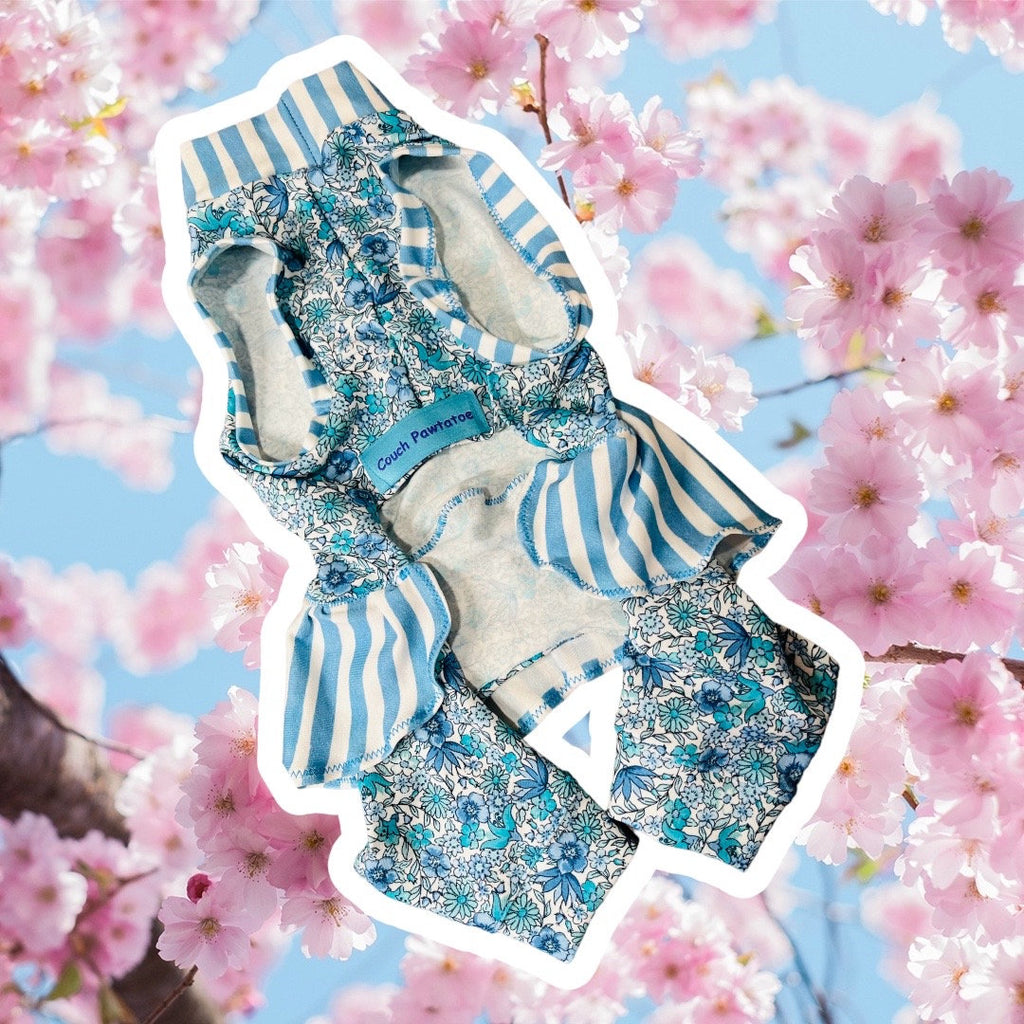 FRENCH BLUE FLORAL Romper for Small Pets: Handmade Dog Clothing
