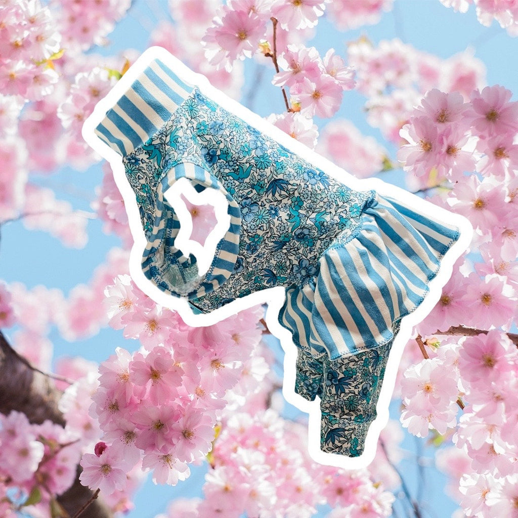 FRENCH BLUE FLORAL Romper for Small Pets: Handmade Dog Clothing