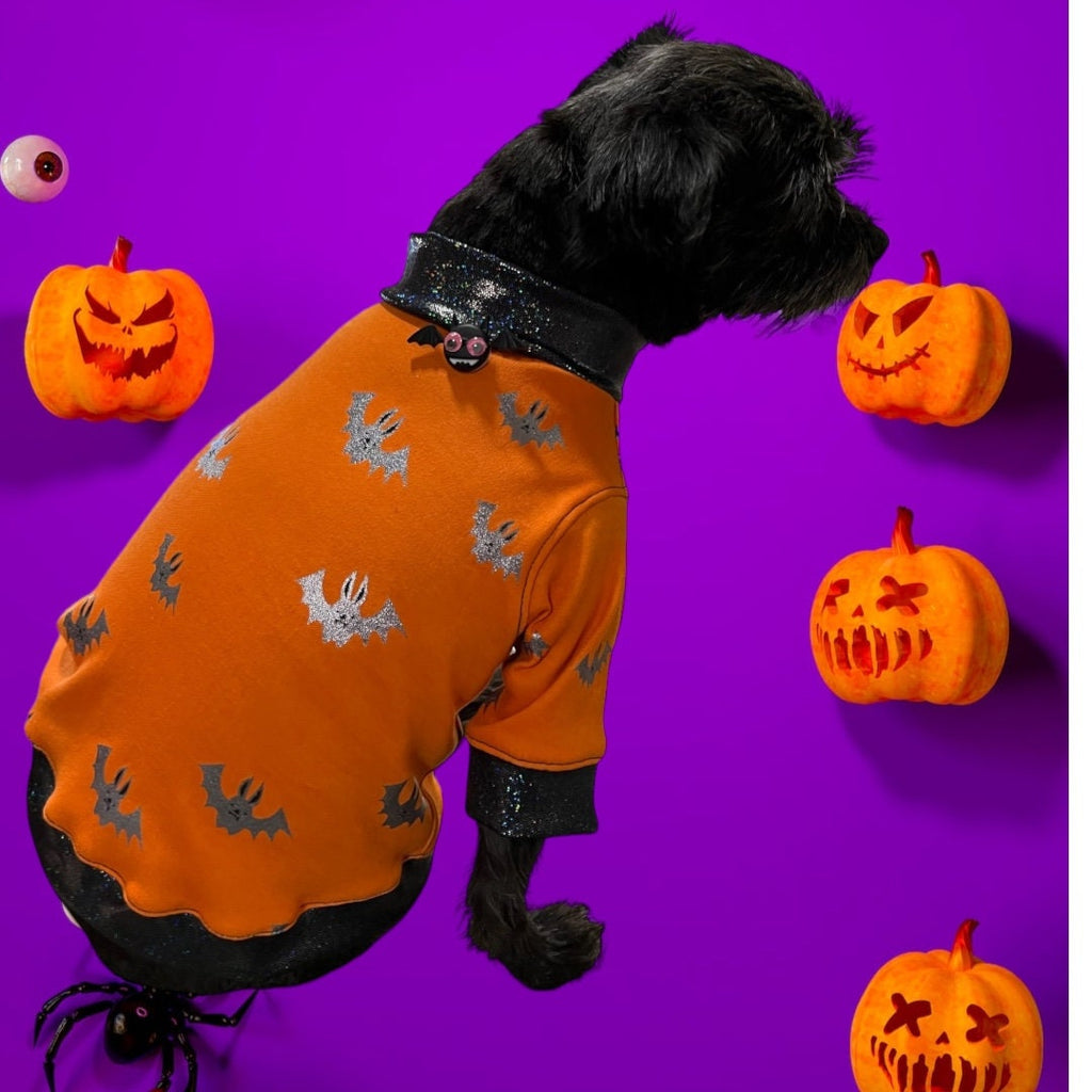 SILVER FOIL BATS Shirt for Small Pets, Handmade Spooky Dog Apparel