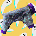 HOLOGRAPHIC SPIDERWEB Dog Onesie, Halloween Jammies for Small Pets, Handmade Stretch Dog Clothing
