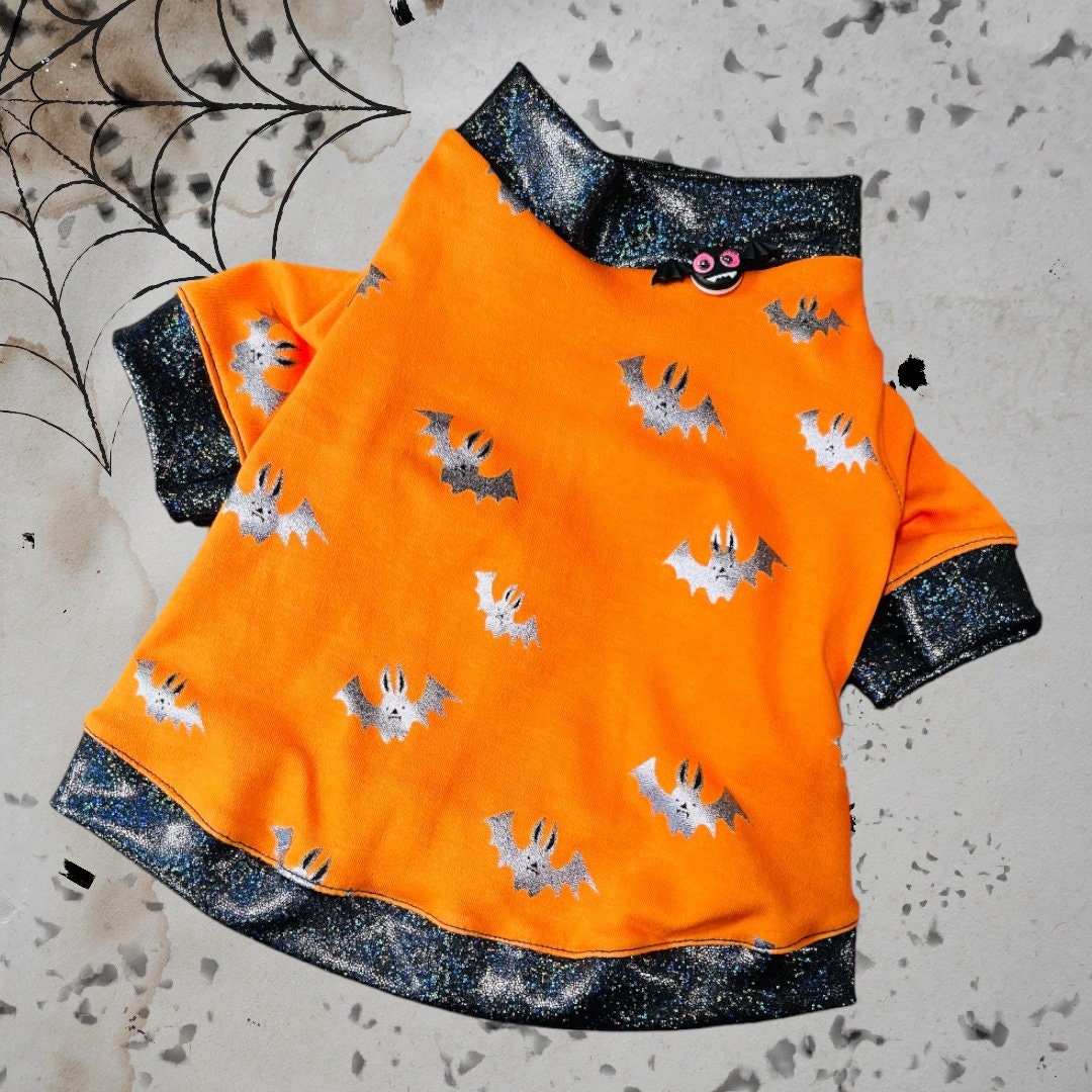 SILVER FOIL BATS Shirt for Small Pets, Handmade Spooky Dog Apparel