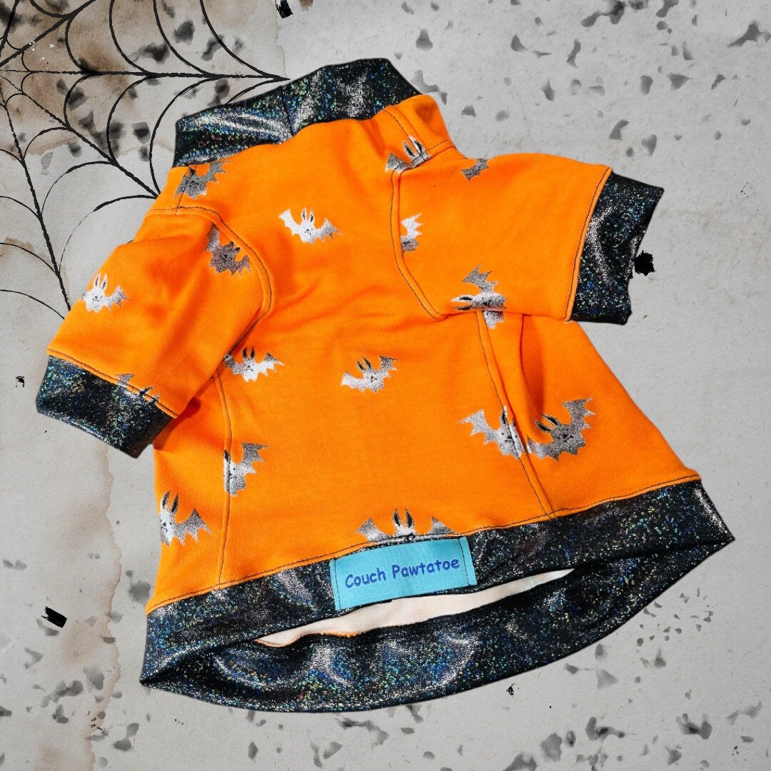 SILVER FOIL BATS Shirt for Small Pets, Handmade Spooky Dog Apparel