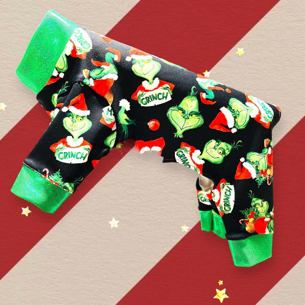 MEAN 1 Mr GRINCH Onesie for Small Pets, Handmade Stretch Jammies