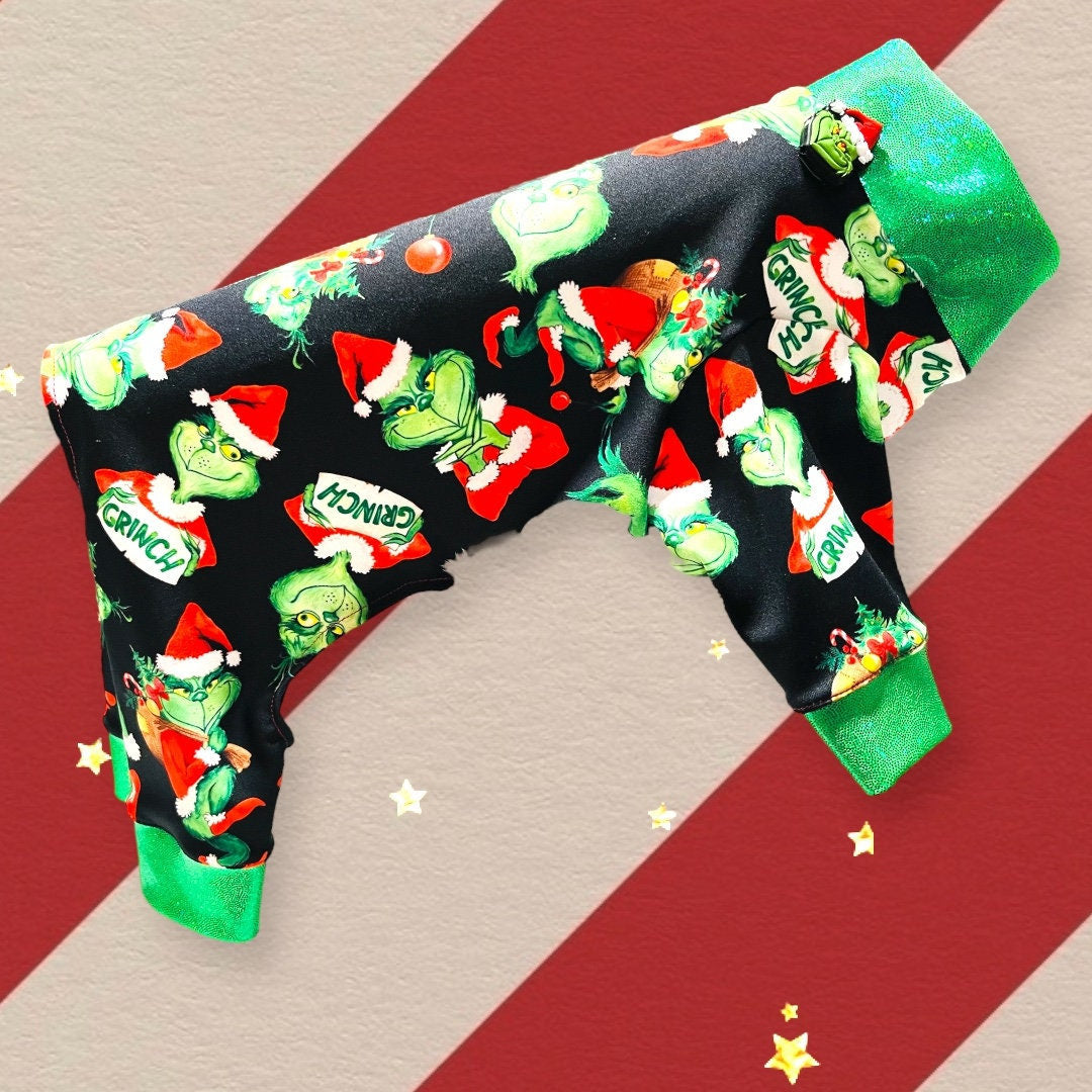 MEAN 1 Mr GRINCH Onesie for Small Pets, Handmade Stretch Jammies