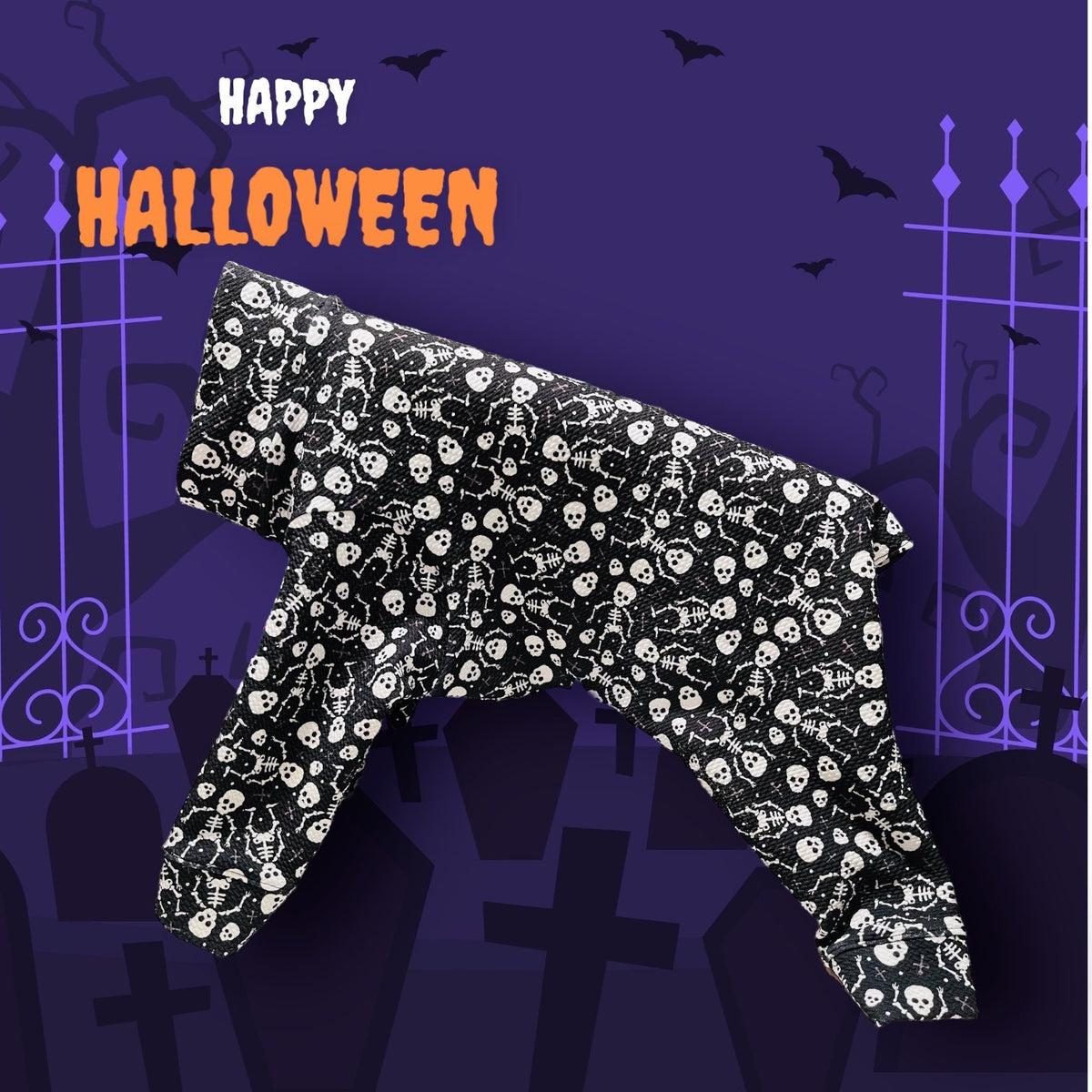 BONE YARD SKELETONS Waffle Knit Pet Jammies: Handmade Halloween Dog Onesie